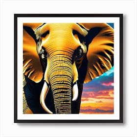 Elephant At Sunset Art Print