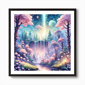 A Fantasy Forest With Twinkling Stars In Pastel Tone Square Composition 377 Art Print