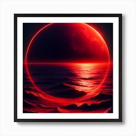 Red Moon Over The Ocean 3 Art Print