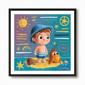 Little Boy On The Beach Art Print