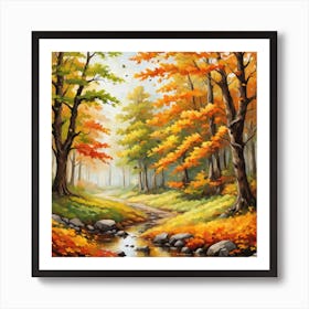 Forest In Autumn In Minimalist Style Square Composition 18 Art Print