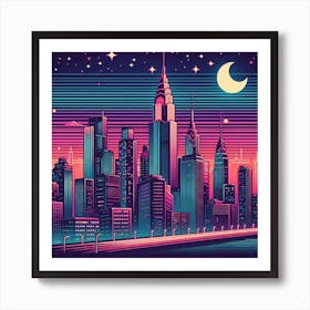 New York City Night Skyline Art Print