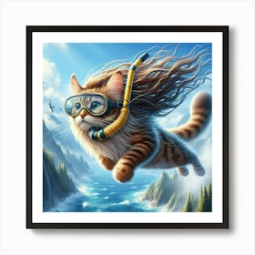 Cat Scuba Diving Art Print