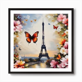 Paris Eiffel Tower With Butterflies 1 Art Print