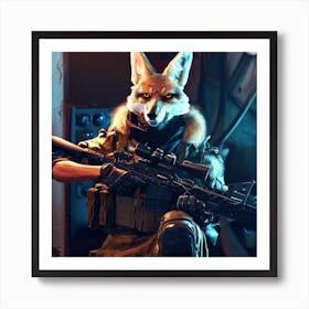 Fox With Rifle Art Print