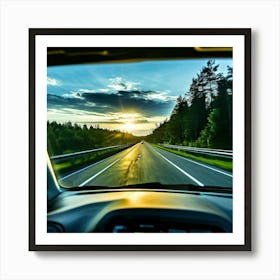 Sky Automobile Highway View Speed Traffic Transportation Mirror Travel Road Black Vehicle (1) Art Print