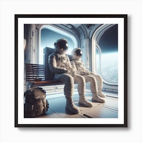 Two Astronauts Sitting On A Bench Art Print