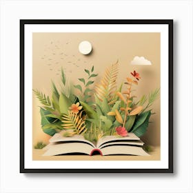 Open Book With Plants Art Print