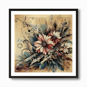 Music Notes And Flowers 4 Art Print