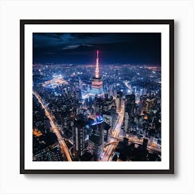 Tokyo Skyline At Night Art Print