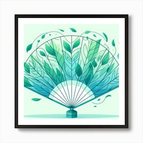 Fan of green-blue transparent leaves, Vector art 2 Art Print