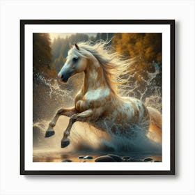 Horse Running In Water 3 Art Print