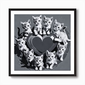 Cute Kittens In A Heart Art Print