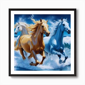 Three Horses Running In The Ocean 1 Art Print