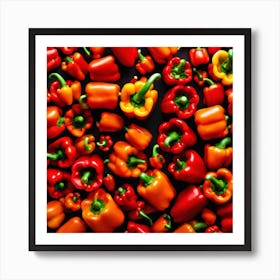 Red Peppers On Black Background Art Print