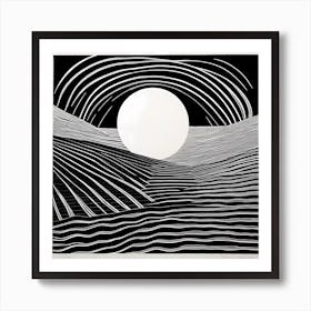 linocut representation of a night, Ephemeral Echoes Of Silence Linocut Black And White Painting, 1 Art Print