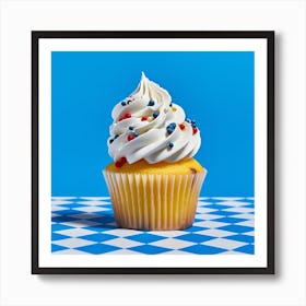 Cupcake Blue Checkerboard 1 Art Print