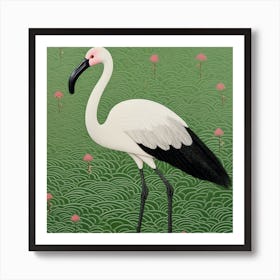 Ohara Koson Inspired Bird Painting Greater Flamingo 1 Square Art Print