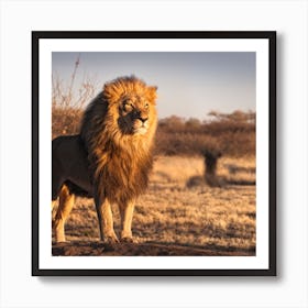 Lion In The Savannah Art Print