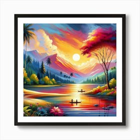 Home decor Sunset By The Lake Art Print