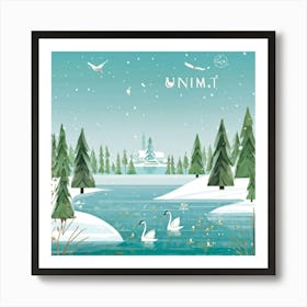 Oversize Greeting Card Showcasing A Winter Landscape In Siberia Featuring A Cygnet Little Swan And Art Print