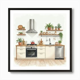 Watercolor Kitchen Background, Modern Yet Homey 1 Art Print