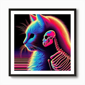 Cat And Skeleton Art Print