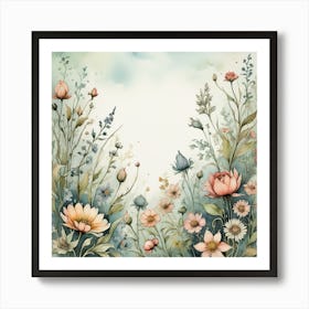 Watercolor Floral Frame Art Print