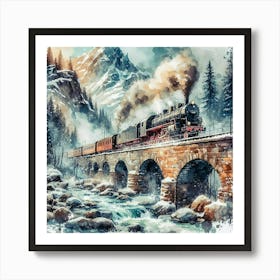 Train On The Bridge Art Print