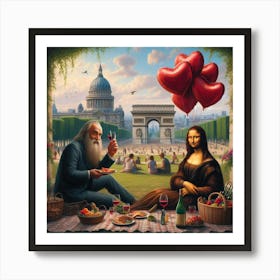 Da Vinci with Mona Lisa in Paris picnic Art Print