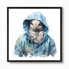 Watercolour Cartoon Dove In A Hoodie 1 Art Print