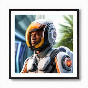 The Image Depicts A Alpha Male In A Stronger Futuristic Flying Suit With A Digital Music Streaming Display 1 Art Print