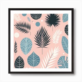 Scandinavian style, Palm leaves of different shapes on a pastel pink background 3 Art Print