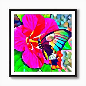 Butterfly On Hibiscus Art Print