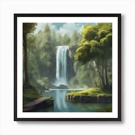 0 A Natural Landscape Of A Lake Surrounded By Trees Esrgan V1 X2plus Art Print