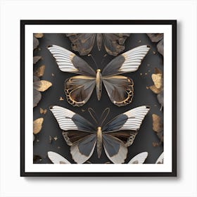 Butterflies On A Black Background Art Print