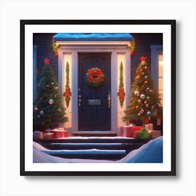 Christmas Decoration On Home Door Unreal Engine Greg Rutkowski Loish Rhads Beeple Makoto Shink (3) Art Print