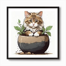 Cat In A Pot 2 Art Print