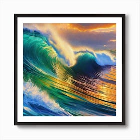 Ocean Wave At Sunset 4 Art Print
