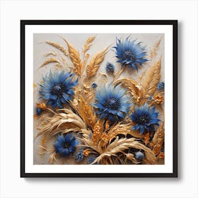 Pattern with Wheat and cornflowers flowers Art Print