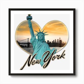 Nyc New York City Skyline Souvenir Statue Of Liberty Art Print