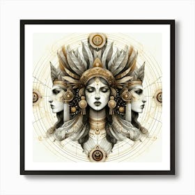 Atztec Culture Beauties In Gold And Forms Creative Drawing Art Print