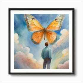 Man Looking At A Butterfly Art Print