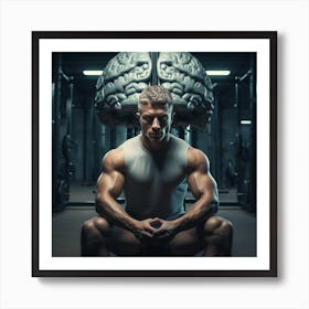 Man With Brain In Gym Art Print