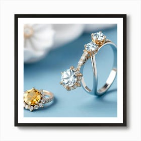 Elegance in Gold and Silver: A Trio of Precious Gemstone Ring Art Print