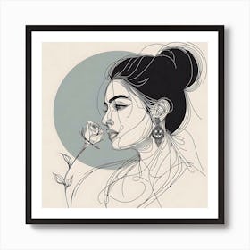 Girl With A Rose Art Print