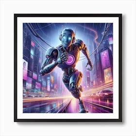 Robot Running In The City 1 Art Print