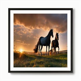 Sunset Horses Art Print