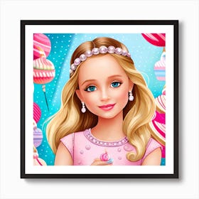 Barbie Doll, Cartoon Illustration, Baby girl room decor, digital art print, pink barbie Art Print