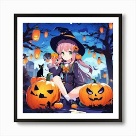 sexy anime girl with pumpkins Art Print